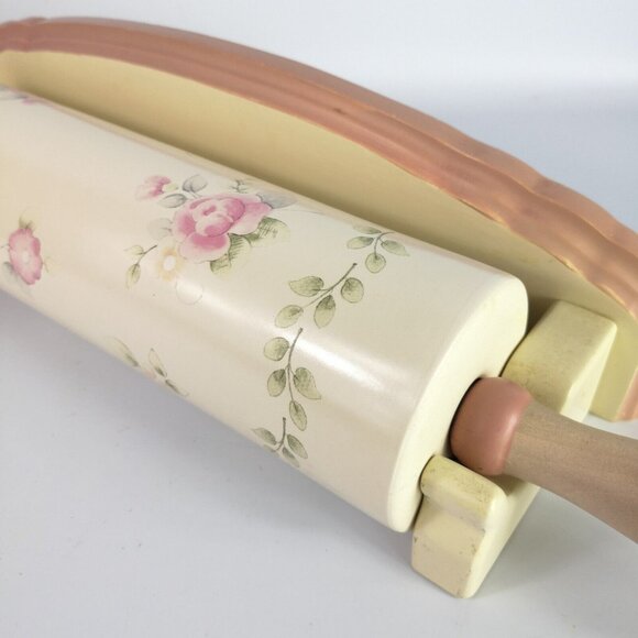 Pfaltzgraff Tea Rose Ceramic Rolling Pin  Wall Hanging Bracket Cottage Pastry - Picture 4 of 11
